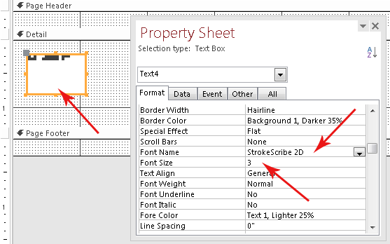 Applying the 2D barcode font to a text field in Access