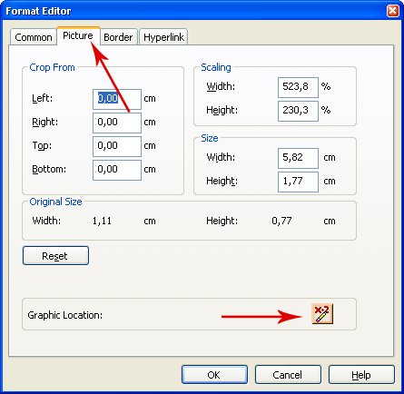 Editing the 'graphic location' formula