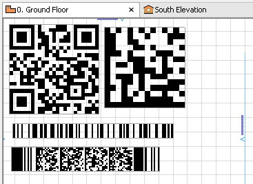 A test set of DXF-formatted barcodes loaded into ArchiCAD