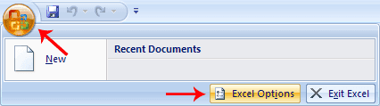 The Office Button in Excel 2007