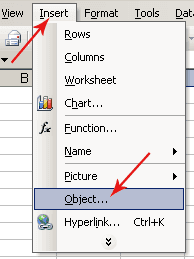 Excel XP - inserting an object