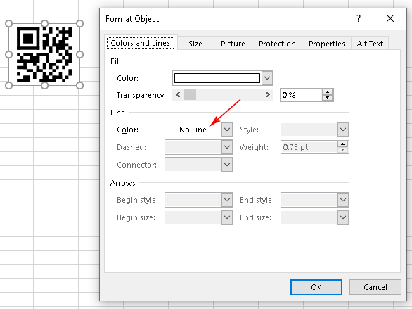 How to remove a border around the barcode in Microsoft Excel