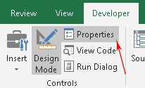 The Properties button in Excel