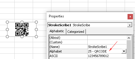 The QR Code object's property list