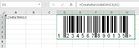 Inserting EAN-13 barcode with formula