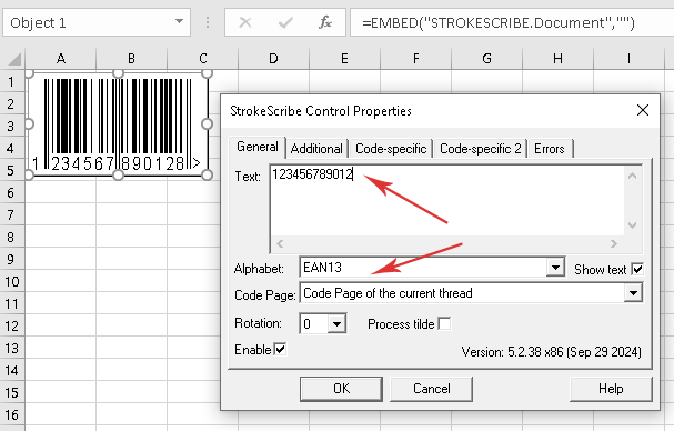 Changing the EAN-13 barcode properties