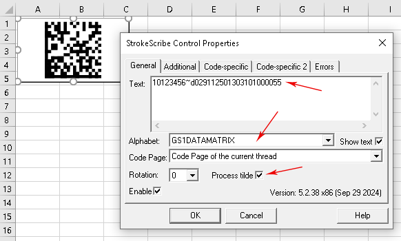 Changing the GS1 barcode properties