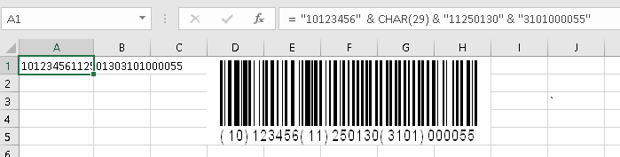 A formula to create GS1 barcode