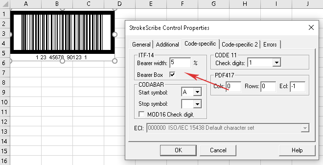 Changing the ITF-14 barcode properties