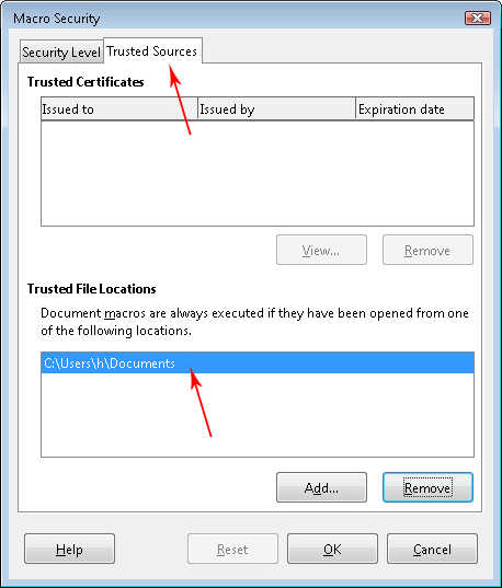 Choosing a trusted folder
