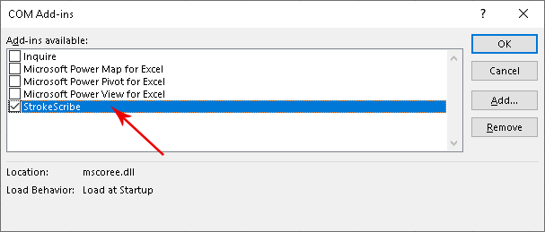 COM Add-ins settings dialog