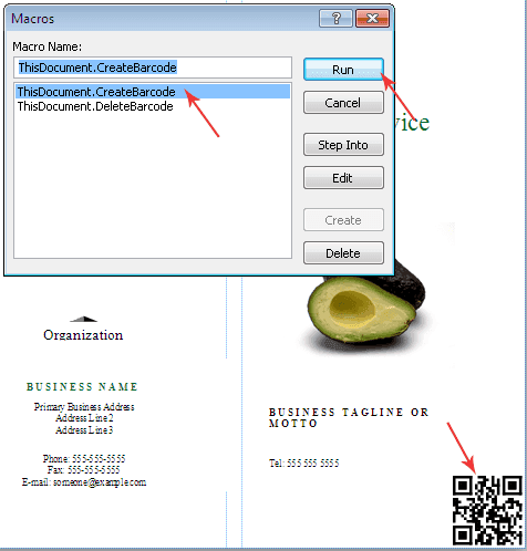 A barcode created by the VBA macro
