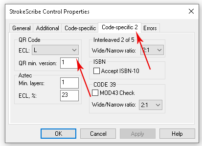 Modifying the QR CODE-specific properties