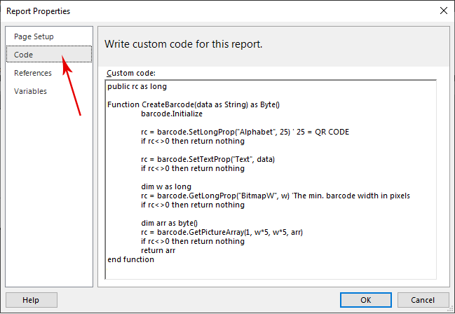 Writing a custom code for the report