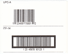 A sample printout of UPC-A and ITF-14 codes