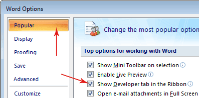 Enabling the Developer tab