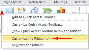 Word 2010 Ribbon context menu