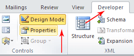 The Design Mode button