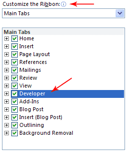 Enabling the Developer tab